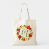 Aangepaste papaver Dadisies Monogram Vloer Wreate Tote Bag (Achterkant)