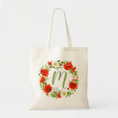 Aangepaste papaver Dadisies Monogram Vloer Wreate Tote Bag (Voorkant)