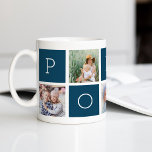 Aangepaste papegaaien grootvader 5 Foto-collage Koffiemok<br><div class="desc">Creëer een zoete keepasje voor opa deze Vaderdag of grootouderdag met dit eenvoudige ontwerp dat vijf van je favoriete Instagram foto's bevat, die in een collage-lay-out zijn gerangschikt met afwisselende vierkantjes in donkerblauw, en die "Papaver" uitdrukken. Geef je favoriete foto's van zijn kleinkinderen persoonlijk aan voor een schat cadeau voor...</div>