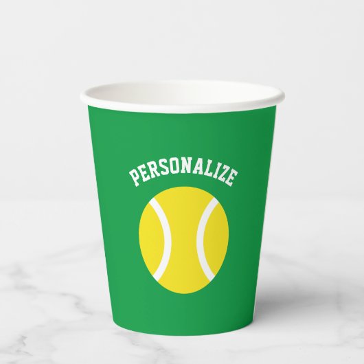 Aangepaste papierbekers met geel tennisbal logo papieren bekers (Achterkant)