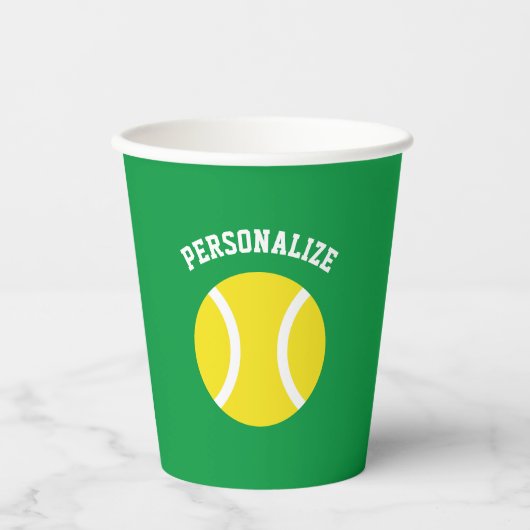 Aangepaste papierbekers met geel tennisbal logo papieren bekers (Voorkant)