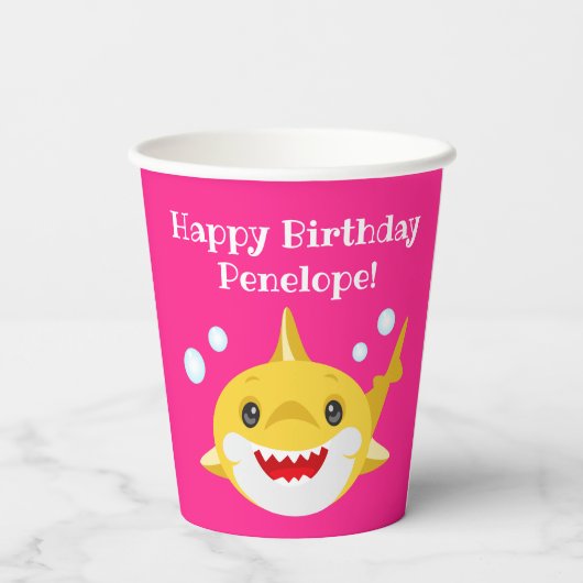 Aangepaste papierbekertjes voor haaien Roze Oceaan Papieren Bekers (Achterkant)