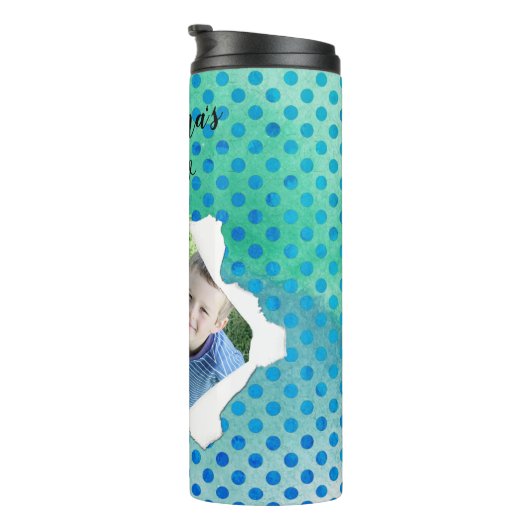 Aangepaste papierberg Foto Blue Polka Dot Sjabloon Thermosbeker (Geroteerd rechts)