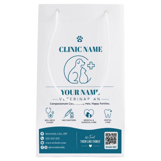 Aangepaste papieren veterinaire tas met QR-code Klein Cadeauzakje (Voorkant)