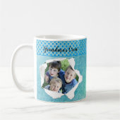 Aangepaste papiergat Foto Blauw Groen Sjabloon Koffiemok (Links)