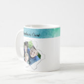 Aangepaste papiergat Foto Blauw Groen Sjabloon Koffiemok (Voorkant links)