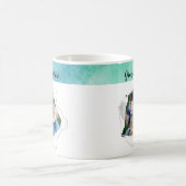 Aangepaste papiergat Foto Blauw Groen Sjabloon Koffiemok (Center)