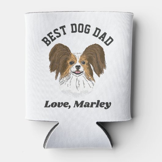 Aangepaste Papillon Puppy Dog Papa Aangepaste naam Blikjeskoeler (Voorkant)