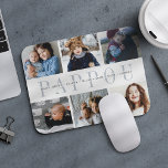 Aangepaste Pappou Foto Collage Grandchildren Namen Muismat<br><div class="desc">Creëer een coole gave voor de beste opa met deze foto-collage mousepad. Gebruik de sjablonen om 6 foto's toe te voegen, en met de namen van zijn kleinkinderen of een douanebericht in het centrum te personaliseren, dat op "PAPPOU"in zacht grijs het schrijven wordt overschreven. Maakt een geweldige uniek geschenk voor...</div>