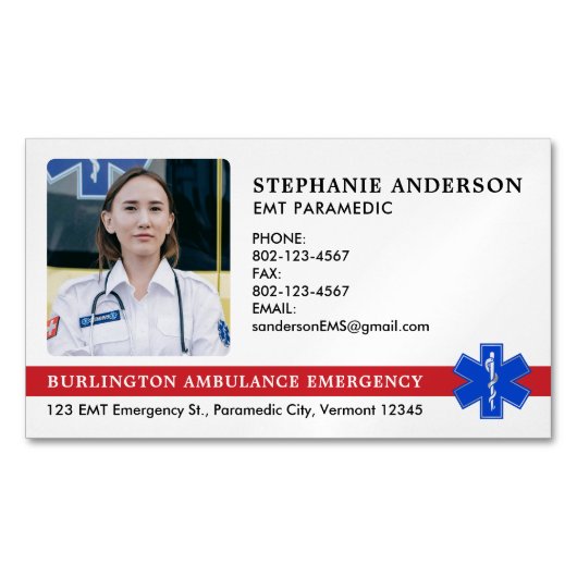 Aangepaste Paramedic EMS EMT Emergency Ambulance L Magnetisch Visitekaartje (Voorkant)