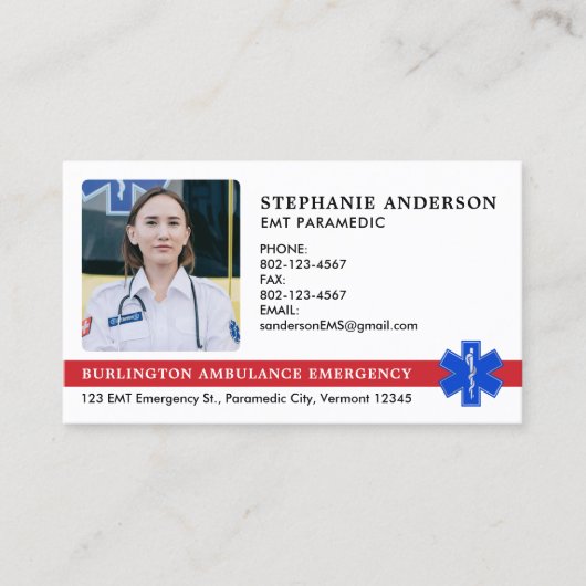 Aangepaste Paramedic EMS EMT Emergency Ambulance L Visitekaartje (Voorkant)