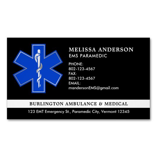 Aangepaste paramedische EMS Ambulance Service Embl Magnetisch Visitekaartje (Voorkant)