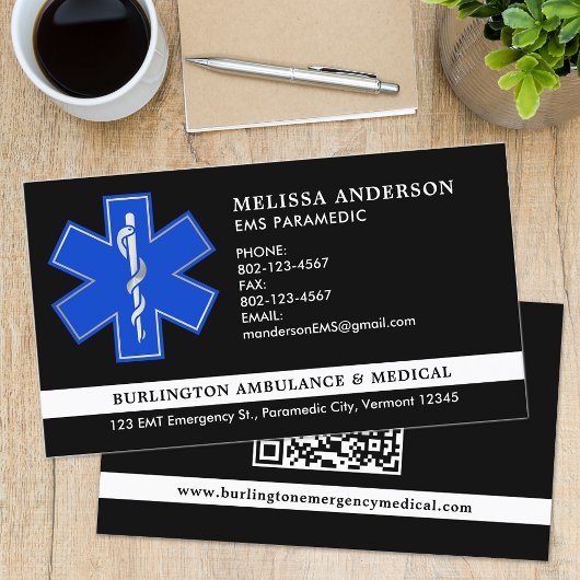 Aangepaste paramedische EMS EMT Ambulance Logo QR- Visitekaartje