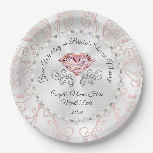 Aangepaste Parels en Blush Pink Diamond Paper Bord (Voorkant)