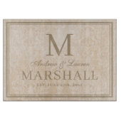 Aangepaste paren Naam Tan Damask Wedding Gift Snijplank (Voorkant)