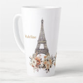 Aangepaste Parijs Eiffeltoren Mooie Bloemen Latte Mok (Linkerhoek)