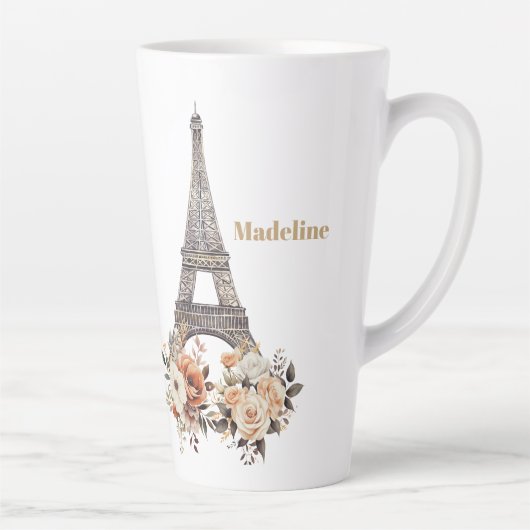 Aangepaste Parijs Eiffeltoren Mooie Bloemen Latte Mok (Rechts)