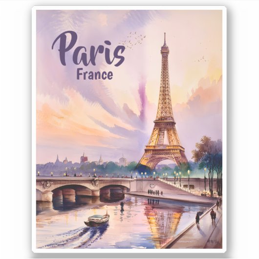 Aangepaste Parijs Frankrijk Eiffeltoren Zonsonderg Sticker (Voorkant)