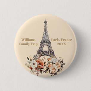Aangepaste Parijse Reis Eiffeltoren Bloemen Ronde Button 5,7 Cm
