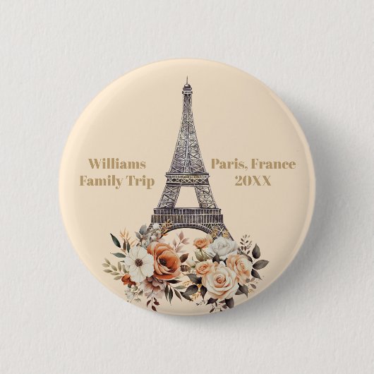 Aangepaste Parijse Reis Eiffeltoren Bloemen Ronde Button 5,7 Cm (Voorkant)