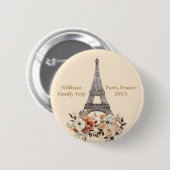 Aangepaste Parijse Reis Eiffeltoren Bloemen Ronde Button 5,7 Cm (Voorkant /achterkant)