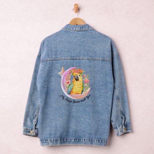 Aangepaste Parrot Moon & Floral Denim Jacket (Hangar)