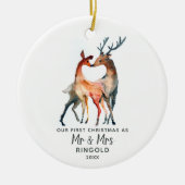 Aangepaste Pas getrouwd Eerste Kerstdag Aangepast Keramisch Ornament (Voorkant)