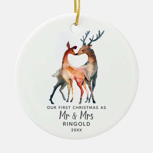 Aangepaste Pas getrouwd Eerste Kerstdag Aangepast Keramisch Ornament (Voorkant)