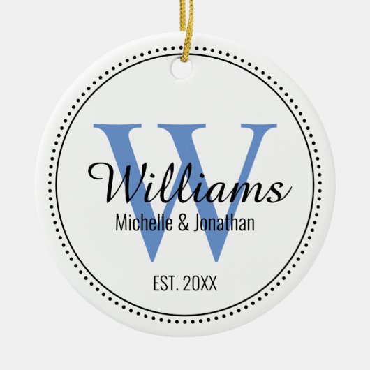 Aangepaste Pas getrouwd monogram blauw Keramisch Ornament (Voorkant)