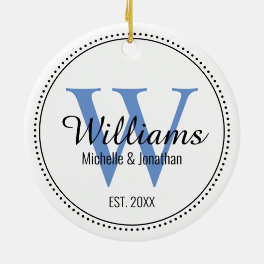 Aangepaste Pas getrouwd monogram blauw Keramisch Ornament (Achterkant)