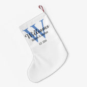 Aangepaste Pas getrouwd monogram blauw Kleine Kerstsok (Achterkant (Hangend))