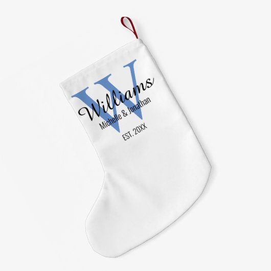 Aangepaste Pas getrouwd monogram blauw Kleine Kerstsok (Achterkant (Hangend))