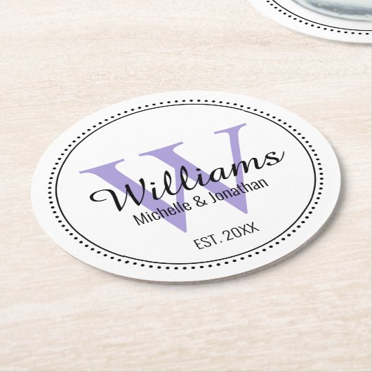 Aangepaste Pas getrouwd monogram Ronde Kartonnen Onderzetter (Gebogen)
