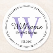 Aangepaste Pas getrouwd monogram Ronde Kartonnen Onderzetter (Voorkant)