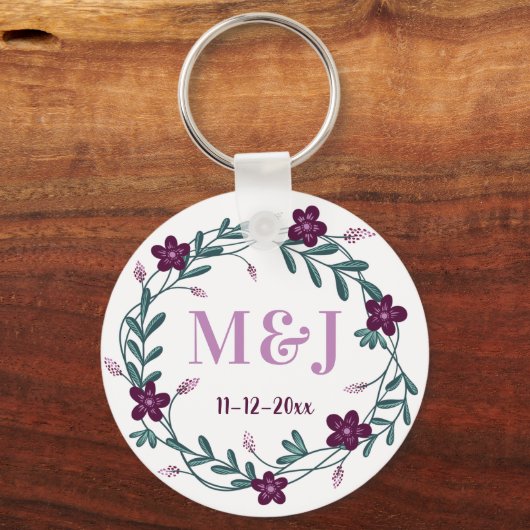 Aangepaste Pas getrouwd-monogrammen en huwelijksda Sleutelhanger (Voorkant)