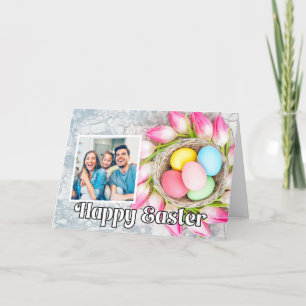 Aangepaste Pasen Collage Mand Tulpen Foto Sjabloon