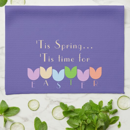 Aangepaste Pasen, Lente Tulp Bloemen, Iris Lavende Theedoek (Gevouwen)