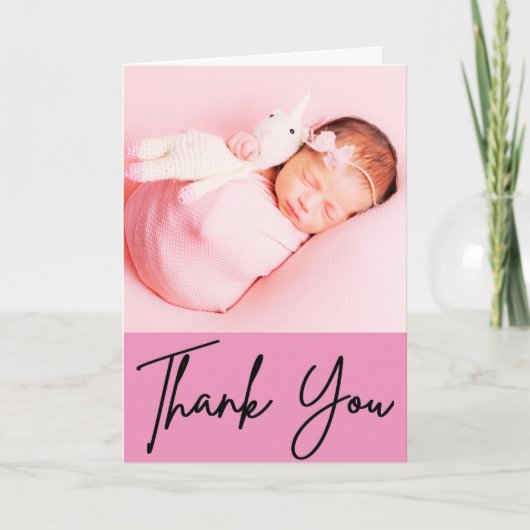 Aangepaste pasgeboren Foto vroedvrouw Roze Dankbaa Bedankkaart (Voorkant)