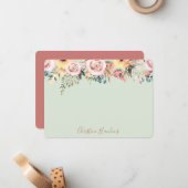 Aangepaste pasta Sage Green Waterverf Floral Notitiekaartje (Voorkant / Achterkant in situ)