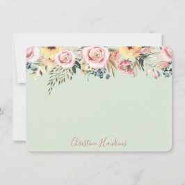 Aangepaste pasta Sage Green Waterverf Floral Notitiekaartje