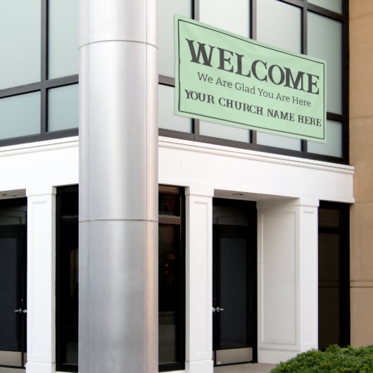 Aangepaste pasteel groene kerk Welkom Spandoek (Buitenkant Gebouw)