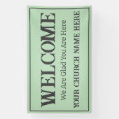 Aangepaste pasteel groene kerk Welkom Spandoek (Verticaal)