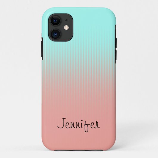 Aangepaste pasteitekoraal en turquoise Stripes Case-Mate iPhone Case (Achterkant)