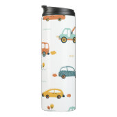 Aangepaste pastel blauw en oranje auto naam thermosbeker (Geroteerd rechts)