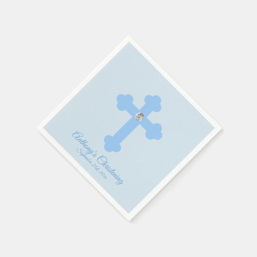 Aangepaste Pastel Blauwe Jongen Kruis DOOP DOOP Servet (Hoek)