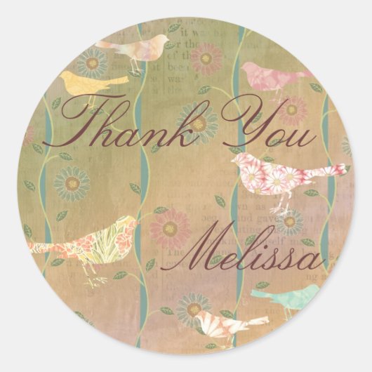 Aangepaste pastel bloemvogels Sticker (Voorkant)