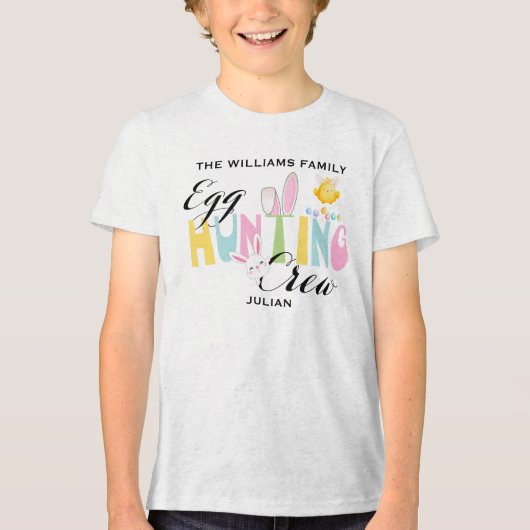 Aangepaste Pastel Easter Egg Hunting Crew Pasen Tri-Blend Shirt (Voorkant)