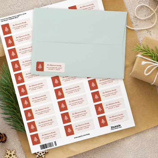 Aangepaste pastel & gouden kerstboom retouradres etiket