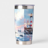 Aangepaste Pastel Horizon en Verlichte Vuurtoren Geïsoleerde Drinkbeker (Links)