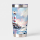 Aangepaste Pastel Horizon en Verlichte Vuurtoren Geïsoleerde Drinkbeker (Achterkant)